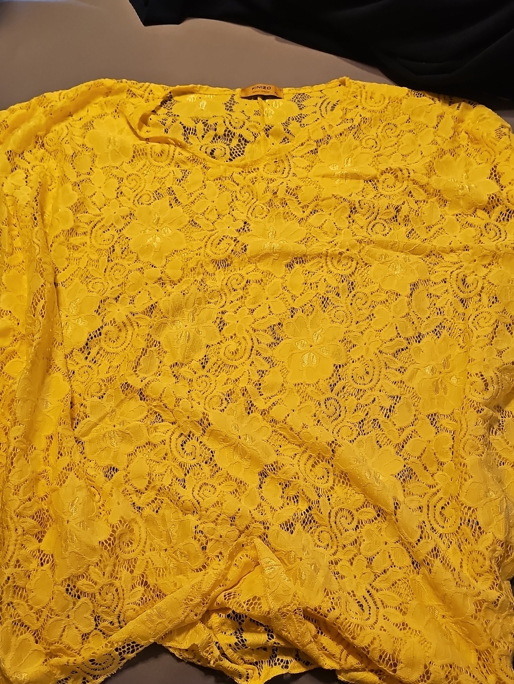 Women’s Bright Yellow Floral Lace Blouse — V-Neck Long Sleeve